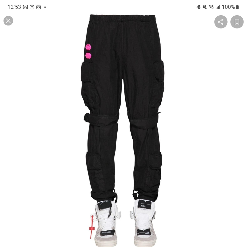 Off White black Cargo Pants with Pink Logo very rare!